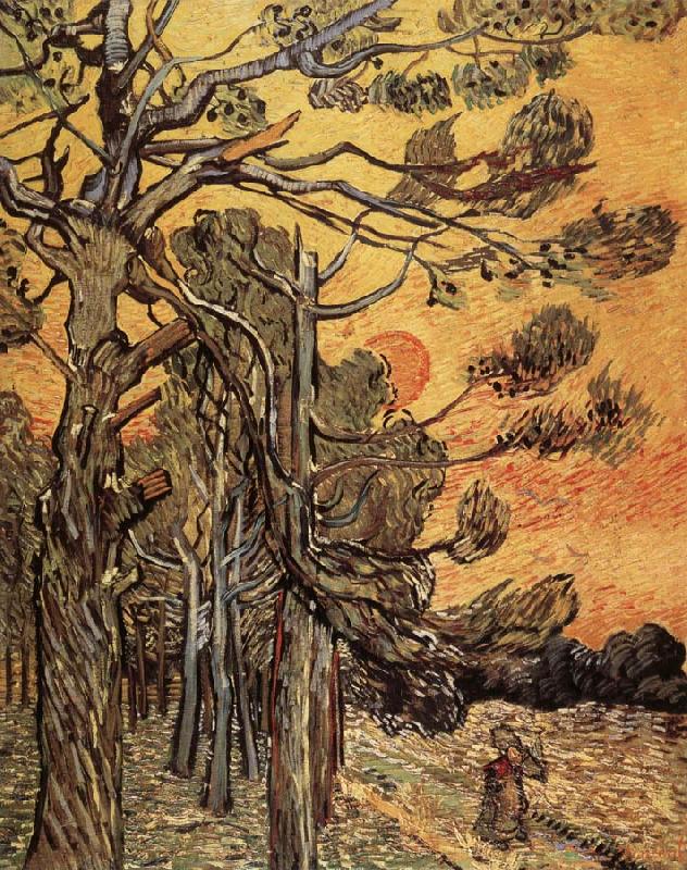 Vincent Van Gogh Pine trees against an evening Sky oil painting image